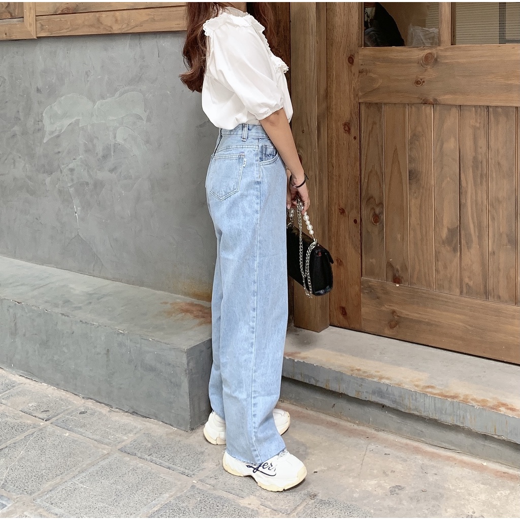 Quần Ống Rộng Quần Jeans Nữ Quần Ống Suông Baggy Cạp Cao Cao Cấp | Tdshopnt - Q07