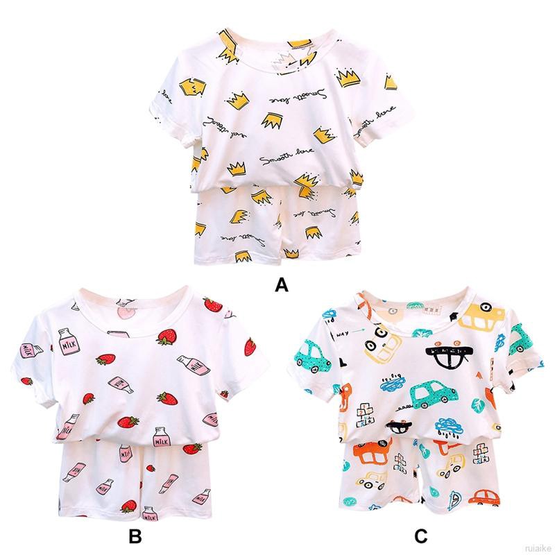 Bộ Đồ Ngủ Pijama Ngắn Tay In Họa Tiết Hoạt Hình Cho Bé