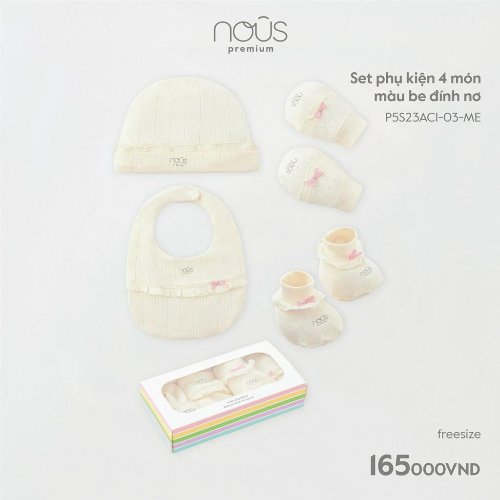 Set phụ kiện Nous - 1 mũ + yếm + đôi bao tay bao chân (newborn / sơ sinh / NB)