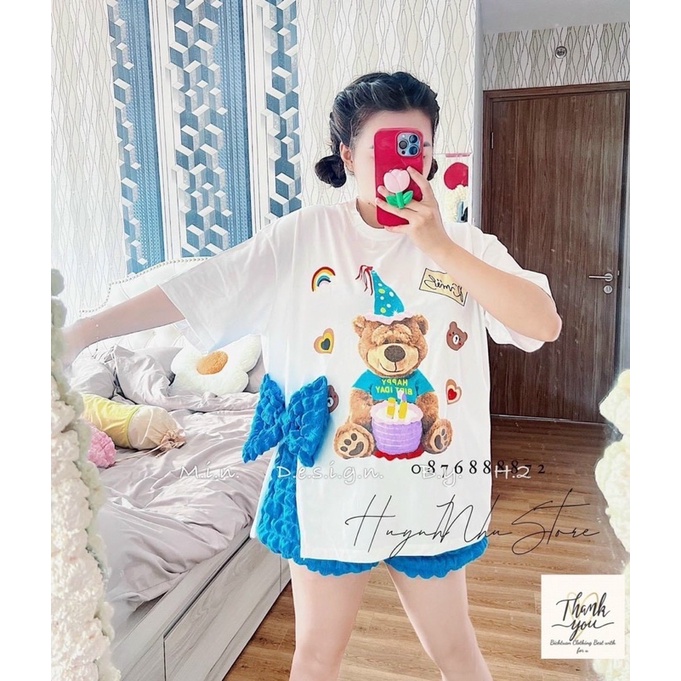 SET ÁO PHÔNG XẺ TÀ ĐÍNH NƠ KÈM QUẦN ĐÙI XỐP KIM CƯƠNG HOTTREN