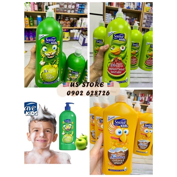 Hàng Mỹ 🇺🇸 Sữa tắm SUAVE KIDS 2in1 / 3in1 ( hương táo, dưa hấu, dừa) 532ml