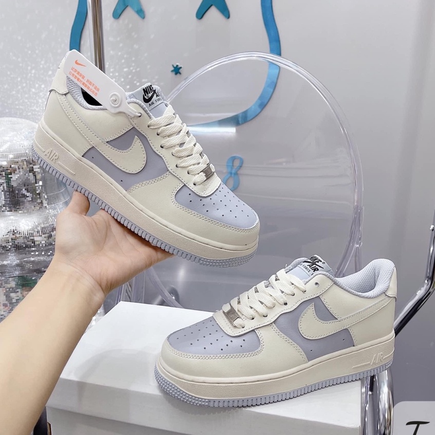 Giày thể thao nữ air force 1 trắng xanh khoai môn af1 xanh trắng bản dẹp hàng cao cấp da xin êm chân dễ phối đồ nhất,