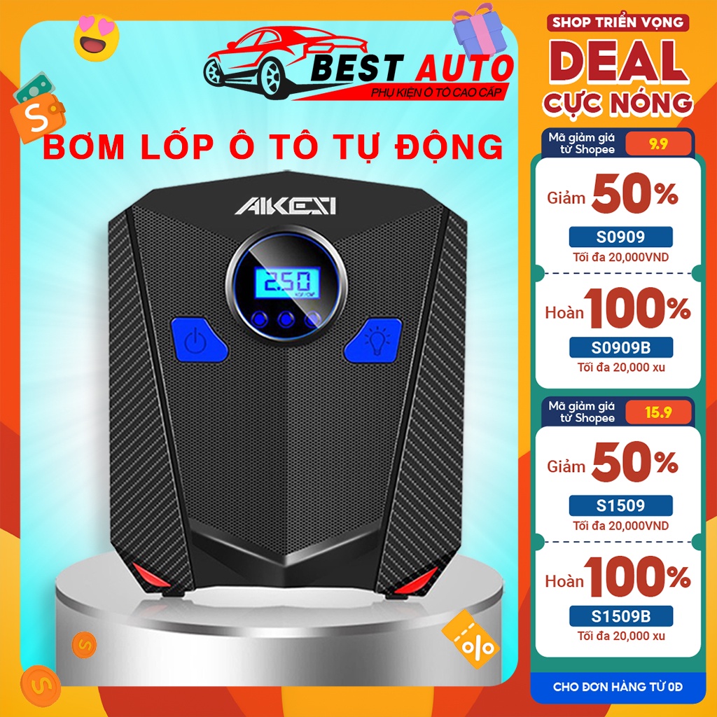 Bơm lốp ô tô mini 12v Aikesi điện tử tự ngắt, bơm xe ô tô, xe máy, tiện lợi,bền bỉ, nhỏ gọn, chắc chắn