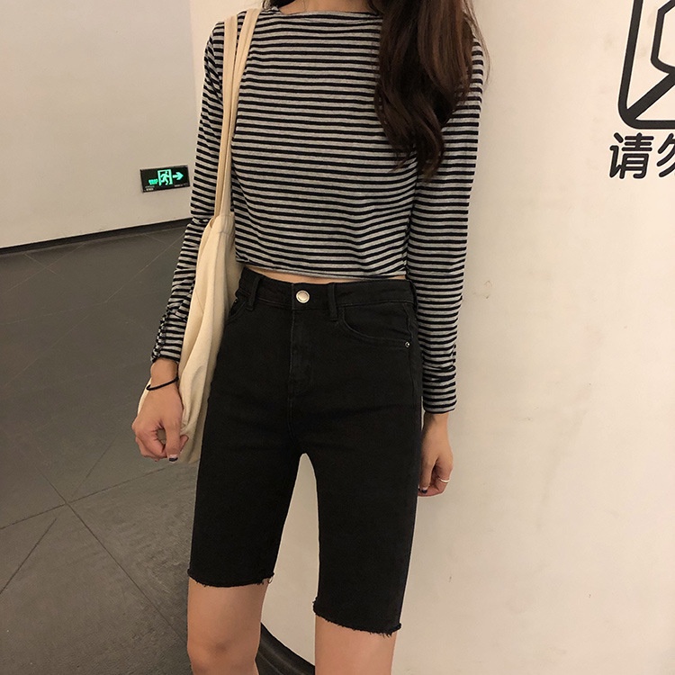 Quần short jean nữ lưng cao ZENA cạp cao vải bò giấy co giãn Q41