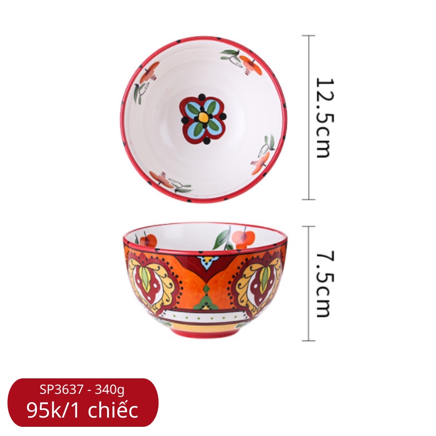Bát Ăn Cơm Sứ, Hàng Đẹp, Dày, Họa Tiết Châu Âu Hoài Cổ