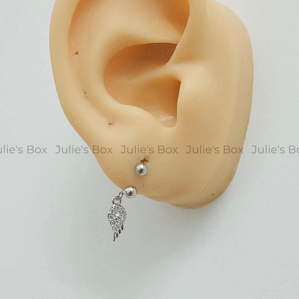 [1 Chiếc] Khuyên Tai Titan Unisex Chữ U Đá Tòn Ten Màu Bạc Không Gỉ Sét Không Ngứa Bông Tai Julies Box 66