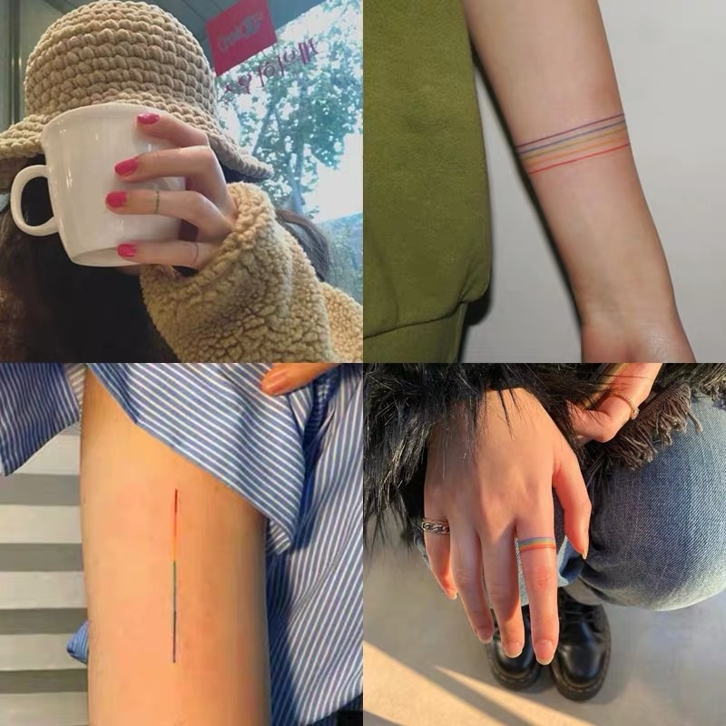 Miếng dán hình xăm họa tiết hoa cầu vồng chống thấm nước lâu trôi phong cách Hàn Quốc