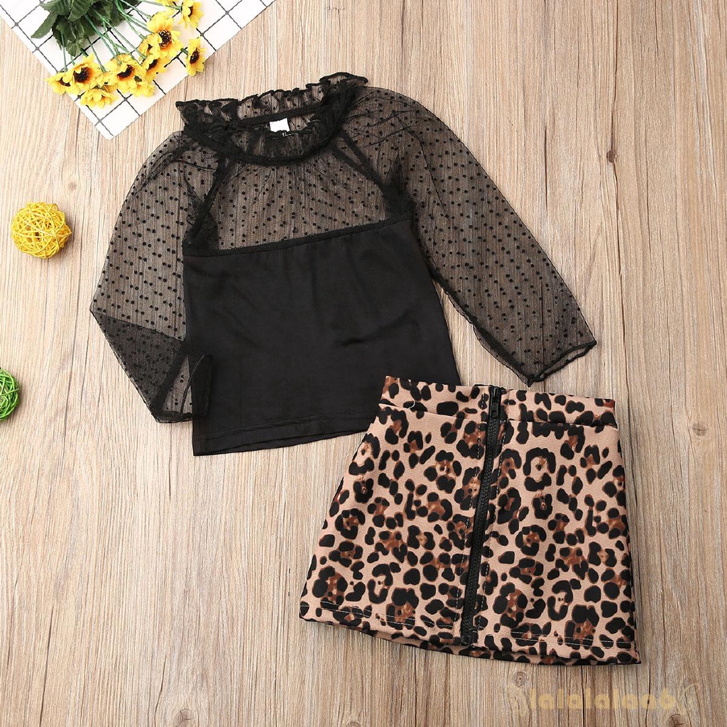 Set áo cánh tiên và chân váy họa tiết da báo xinh xắn dành cho bé gái