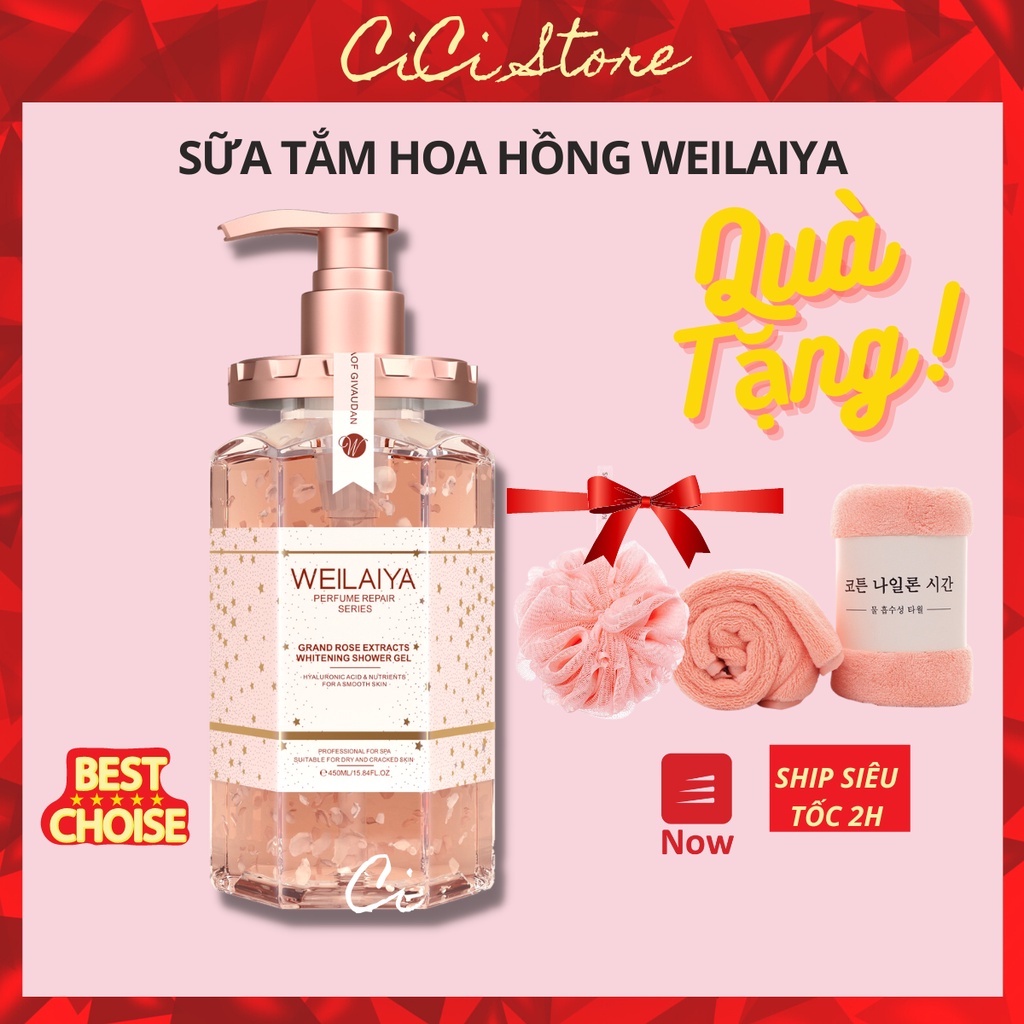 Sữa tắm nước hoa Weilaiya tinh chất hoa hồng Damask 450ml