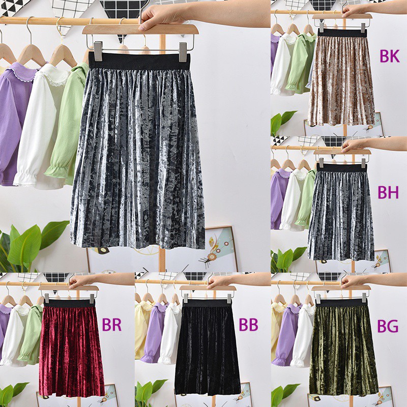 Chân váy nhung xếp ly cho bé gái