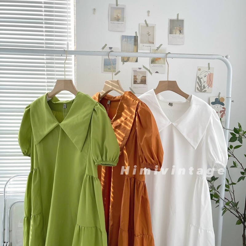 Đầm babydoll dáng dài cổ sen tay bồng