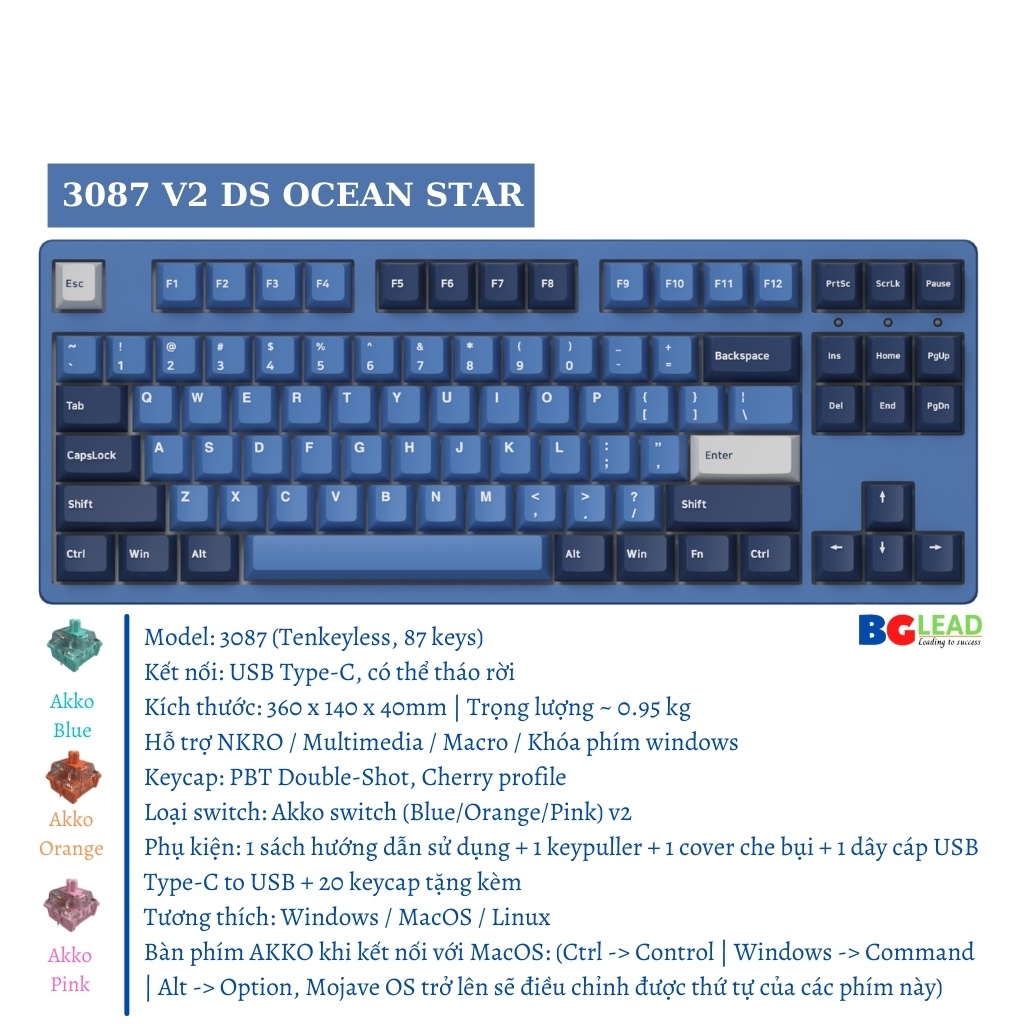 [Chính hãng] Bàn phím cơ AKKO 3108|3098|3087 v2 DS Ocean Star (AKKO switch v2) - Mai Hoàng phân phối và bảo hành