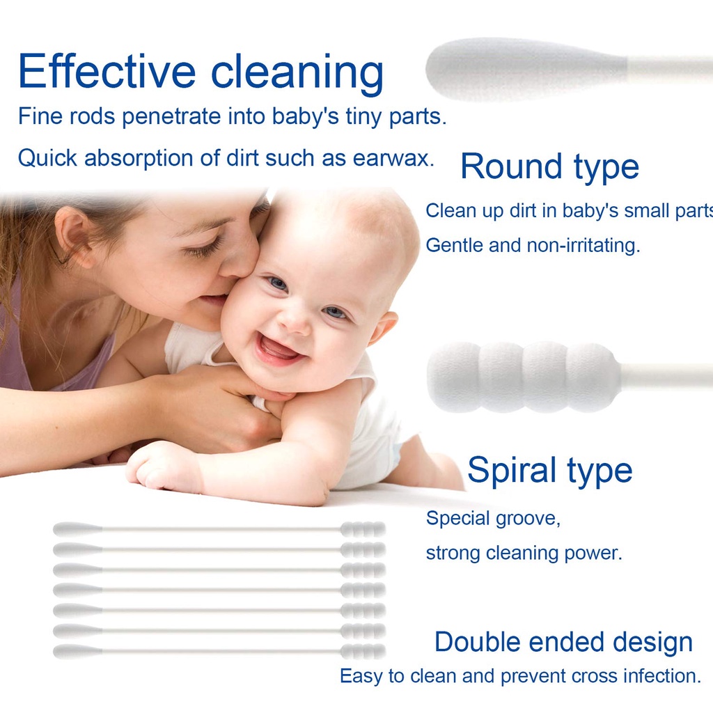 Hộp 200 tăm bông đầu nhỏ làm sạch tai mũi cho bé