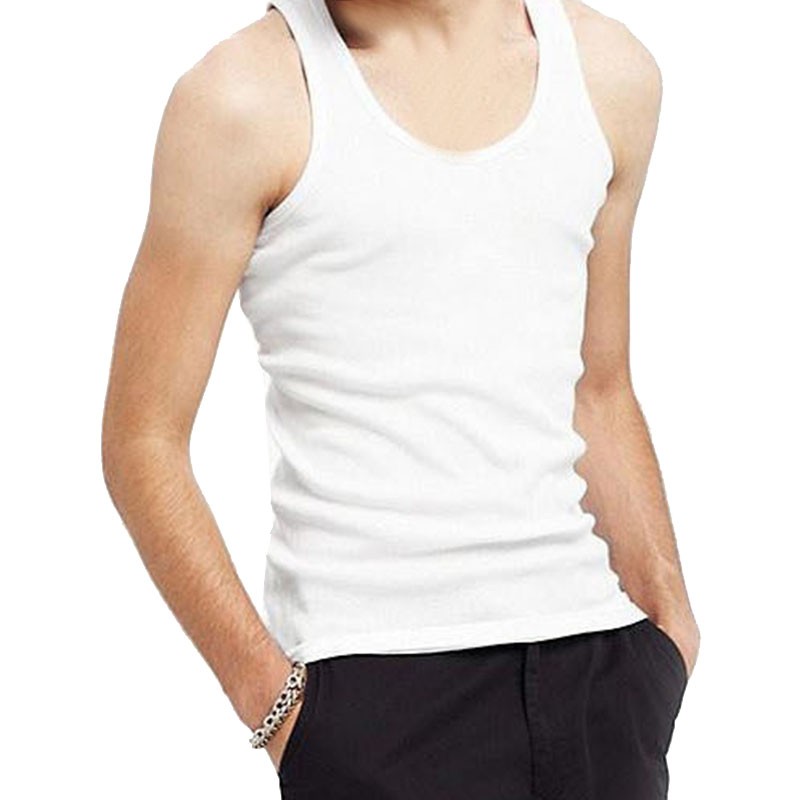 -Men Yoga O Collar Sleeveless Bodybuilding Vest Leisure Sport Shirt Round Neck U Type T-Shirt Fitness Vest (White XL)