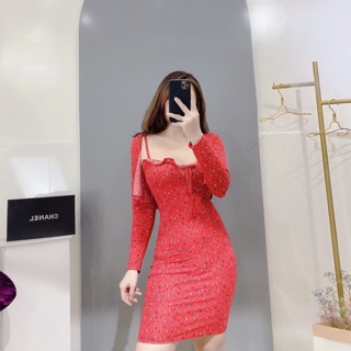Đầm body hoa nhi kèm áo khoác