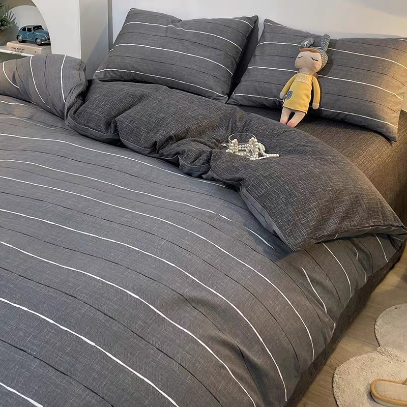 Bộ chăn ga gối cotton organic Kẻ ghi đen Dreamhomedding