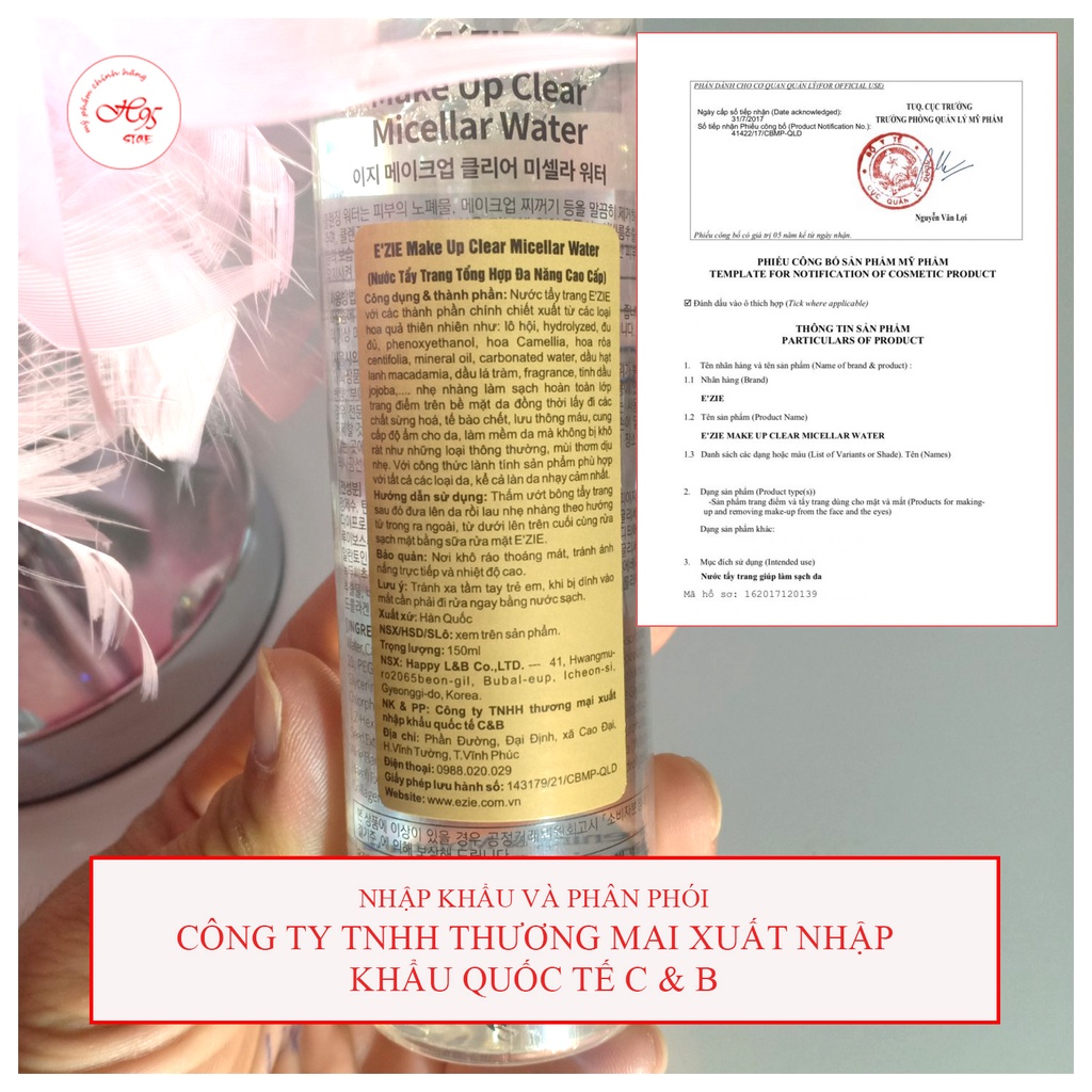 Nước tẩy trang ngừa mụn dưỡng ẩm làm mềm da cao cấp Hàn Quốc Ezie 150ml