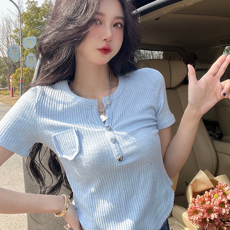 COZOK Áo Thun Tay Ngắn Cổ Chữ v Quyến Rũ Thời Trang Dễ Phối Đồ