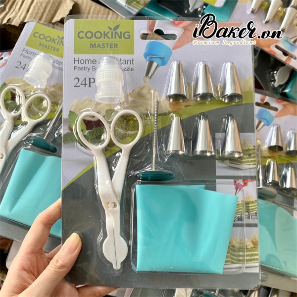 Vĩ 6 đui kèm Chốt + Kéo + Túi bắt kem (giao màu ngẫu nhiên)