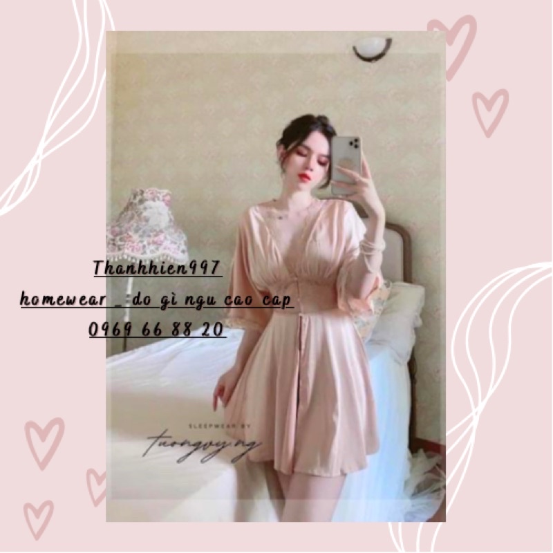 Áo choàng lụa + váy ngủ lụa 2 dây Q007 cao cấp quảng châu.