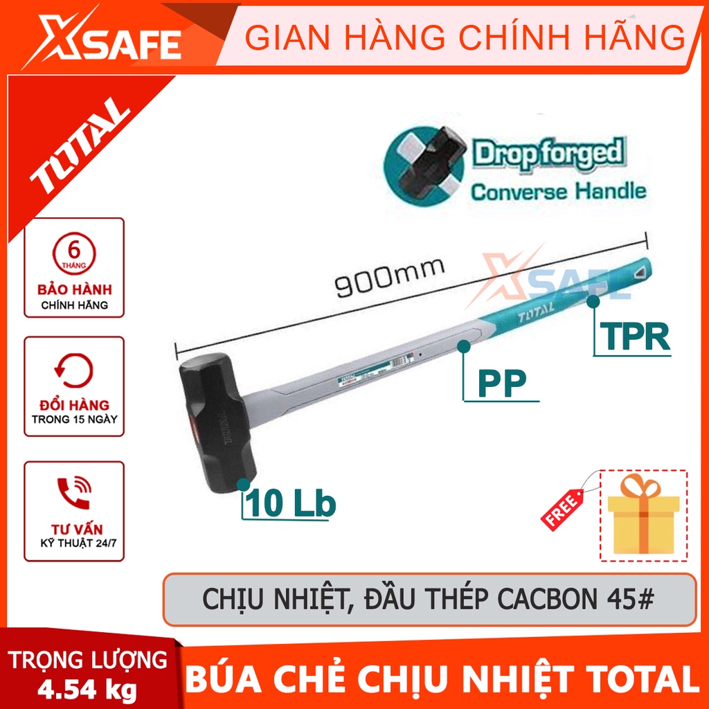 Búa chẻ 10LB TOTAL THT75110D, đầu búa chịu nhiệt, thép cacbon 45 #, gõ dụng cụ, gò và tán kim loại[xsafe][chính hãng]