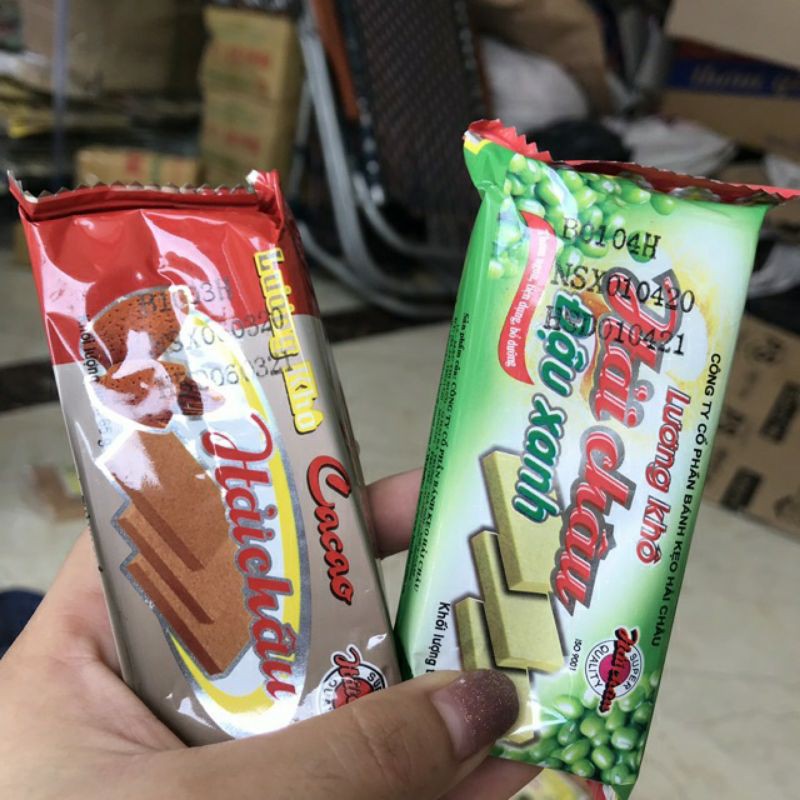 sỉ 10 gói lương khô hải châu 2 vị đậu xanh và cacao