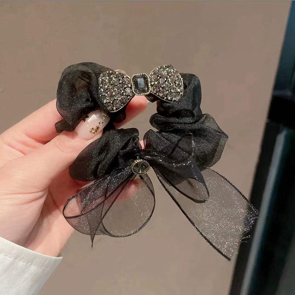 Dây Cột Tóc Cao Su Phối Ren Đính Đá Thời Trang Phong Cách Hàn Quốc Cho Nữ