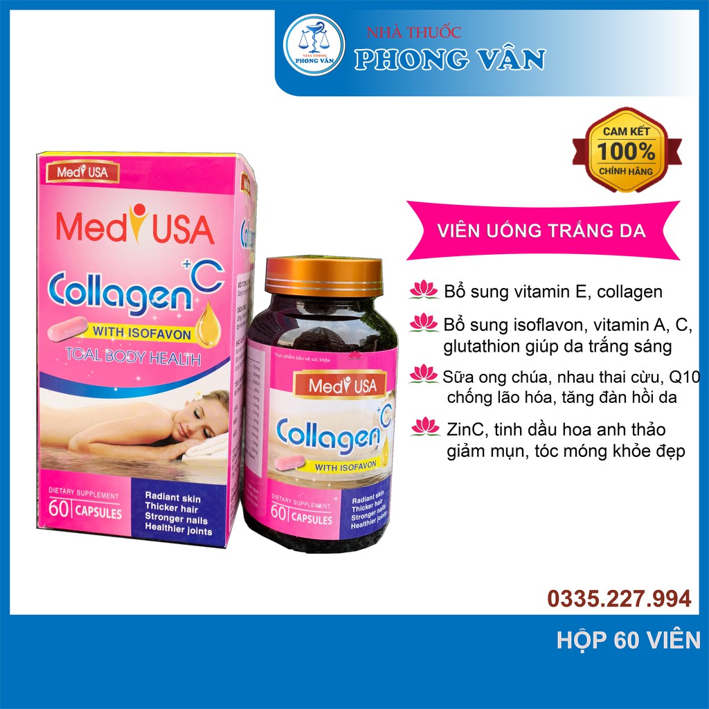 Viên uống đẹp da COLLAGEN +C Mediusa sáng da, giảm mụn, mờ thâm, chống lão hóa