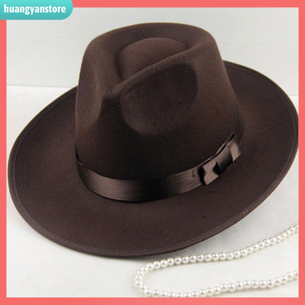 HY| Mũ Fedora Panama Vành Rộng Bằng Vải Nỉ Cứng Kiểu Vintage Thời Trang Mùa Thu Cho Nam Và Nữ