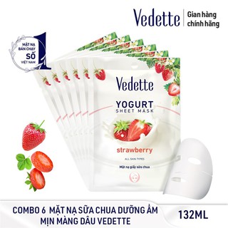 COMBO 6 MẶT NẠ GIẤY SỮA CHUA DÂU 22ml VEDETTE - LÀM ẨM & SE DA - TPMY084