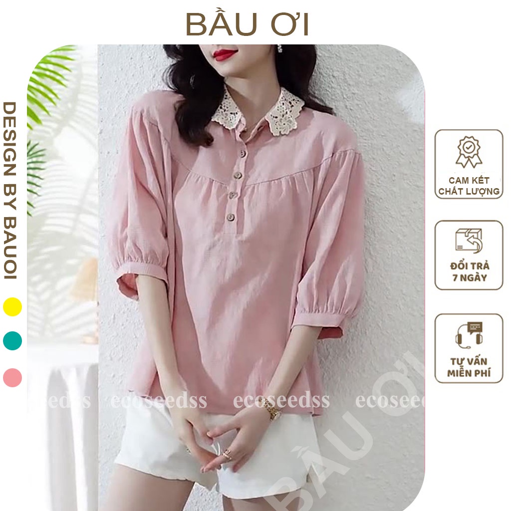 [ MẪU MỚI A04] ÁO BẦU CÔNG SỞ MÙA HÈ CỔ PHA REN CHẤT ĐẸP - ÁO SƠ MI BẦU HÀNG THIẾT KẾ DÁNG SUÔNG FREE SIZE ĐẾN 70KG