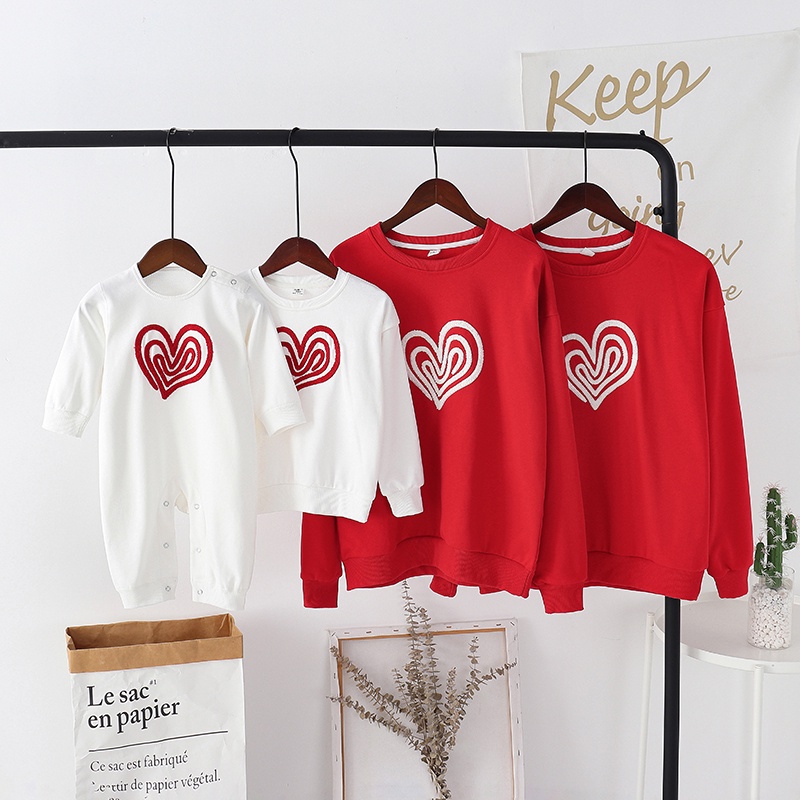 Áo Sweater Gia Đình Familylove - Mẫu Áo Gia Đình Sweater Họa Tiết Trái Tim Xinh Xắn Chất Nỉ Da Cá Cotton 100%