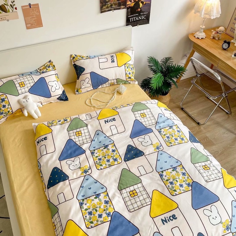 Set Vỏ Chăn Ga Gối Cotton Poly Hoạt Hình Dễ Thương (shinbedding)