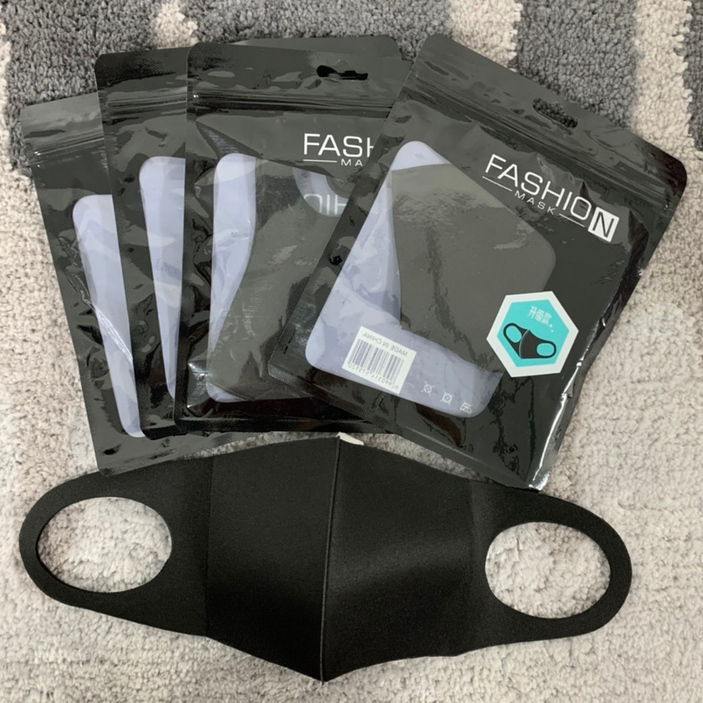 Khẩu trang cotton lụa lạnh 3D thoáng khí chống bụi màu đen có thể giặt sạch dành cho nam và nữ