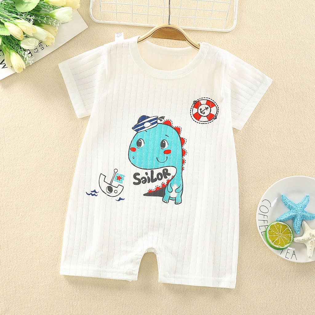 Bộ áo liền quần tay ngắn in hoạt hình dành cho trẻ sơ sinh