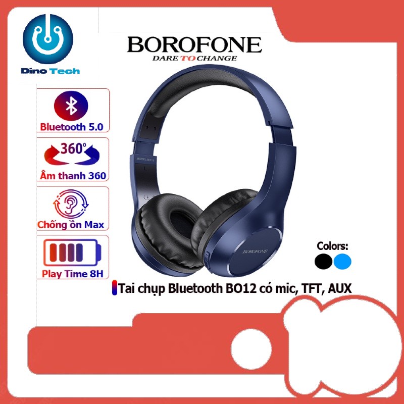 Tai nghe bluetooth BOROFONE BO12 chụp tai không dây chống ồn nghe nhạc 8 tiếng, hỗ trợ khe thẻ nhớ - Bảo Hành Chính Hãng