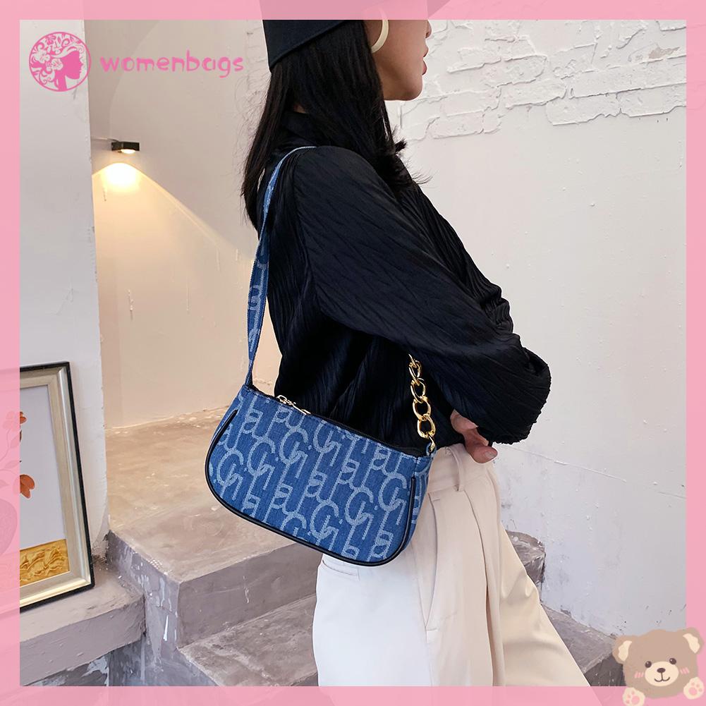 ✿ Wb ✿ Túi Xách Nhỏ Đeo Vai Chất Liệu Denim In Chữ Thời Trang Cho Nữ✿