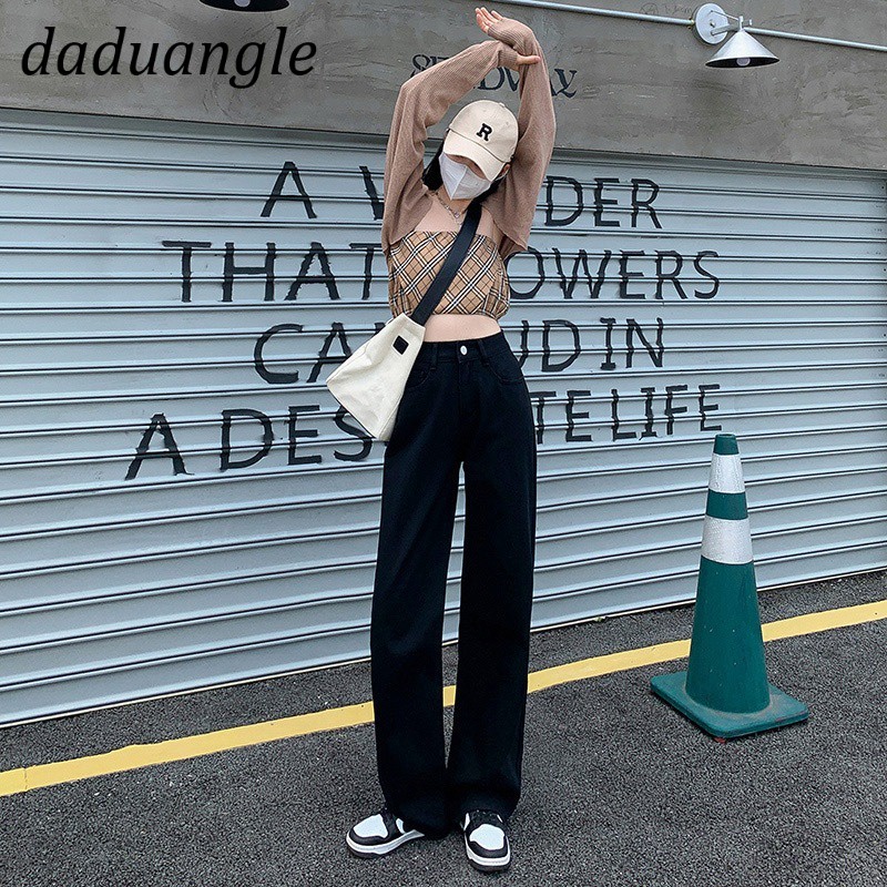 Quần jean dệt kim ống rộng thẳng cạp cao thời trang kích thước lớn cho nữ