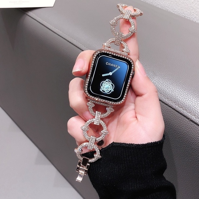 Sang Trọng Dây Đeo Đồng Hồ Bằng Kim Loại Đính Đá Hình Chữ O Cho iwatch 7 6 SE 5 4 3 2 1 / 41mm 45mm 38mm 40mm 42mm 44mm