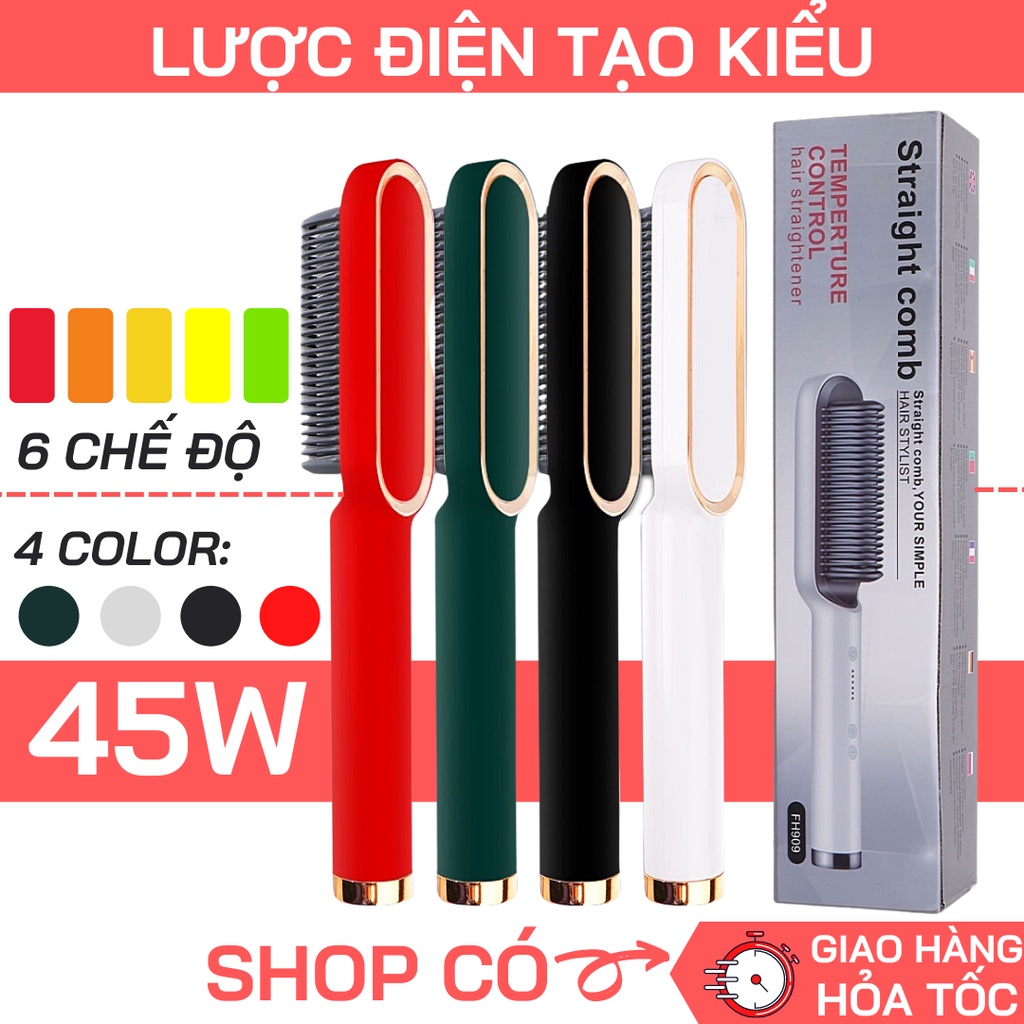 Lược Điện Chải Tóc Tạo Kiểu Uốn Thẳng, Phồng 3 in 1 Đa Năng 6 Mức Nhiệt Công Suất 45W