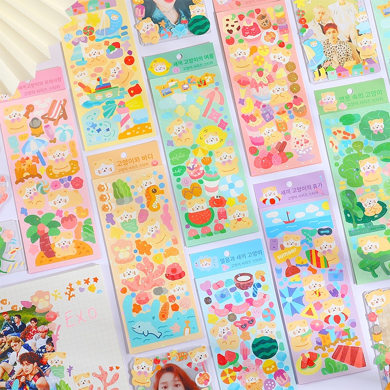 Zanmo tờ nhãn dán sticker mèo kim tuyến dễ thương decor toploader