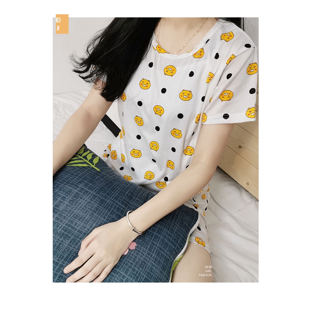xiaohan korea summer short sleeve sleepwear sleeping wear women cute print loose Large size round neck nightwear sets female pajama suit | BigBuy360 - bigbuy360.vn