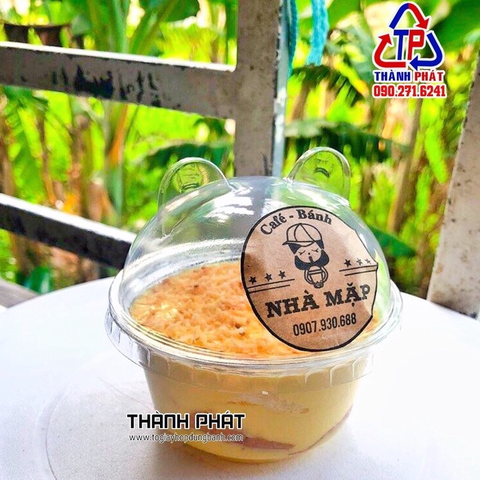 50c Ly kem lùn nắp gấu đựng panna cotta - Đựng tiramisu - đựng rau câu 3D