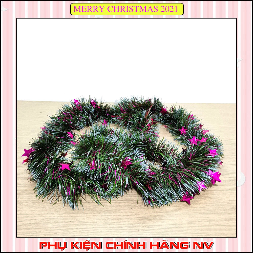 Sợi lá thông trang trí noel giáng sinh màu xanh chồn có ngôi sao dài 1m trang trí tường, cửa sổ, cửa ra vào