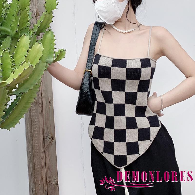 Áo len tay dài hai mảnh họa tiết kẻ ô màu trơn dành cho nữ