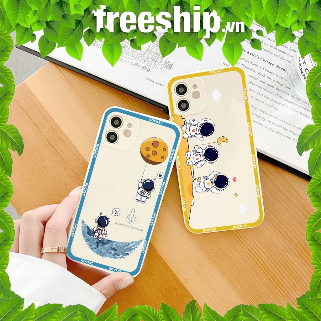 Ốp lưng iphone cạnh vuông có viền Phi hành gia 6/6s/6splus/7/7plus/8/8plus/x//xs/11/12/pro/max/plus/promax e130