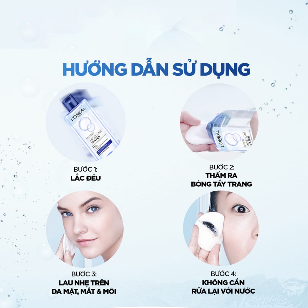 Nước tẩy trang Loreal 3 in 1 Paris Micellar Water 95ml , Toner không cồn cho mọi loại da đặc biệt là da dầu mụn nhạy cảm