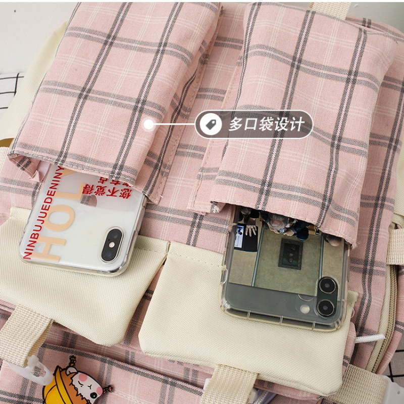 Set ba lô đi học Ielgy họa tiết caro phong cách Hàn Quốc