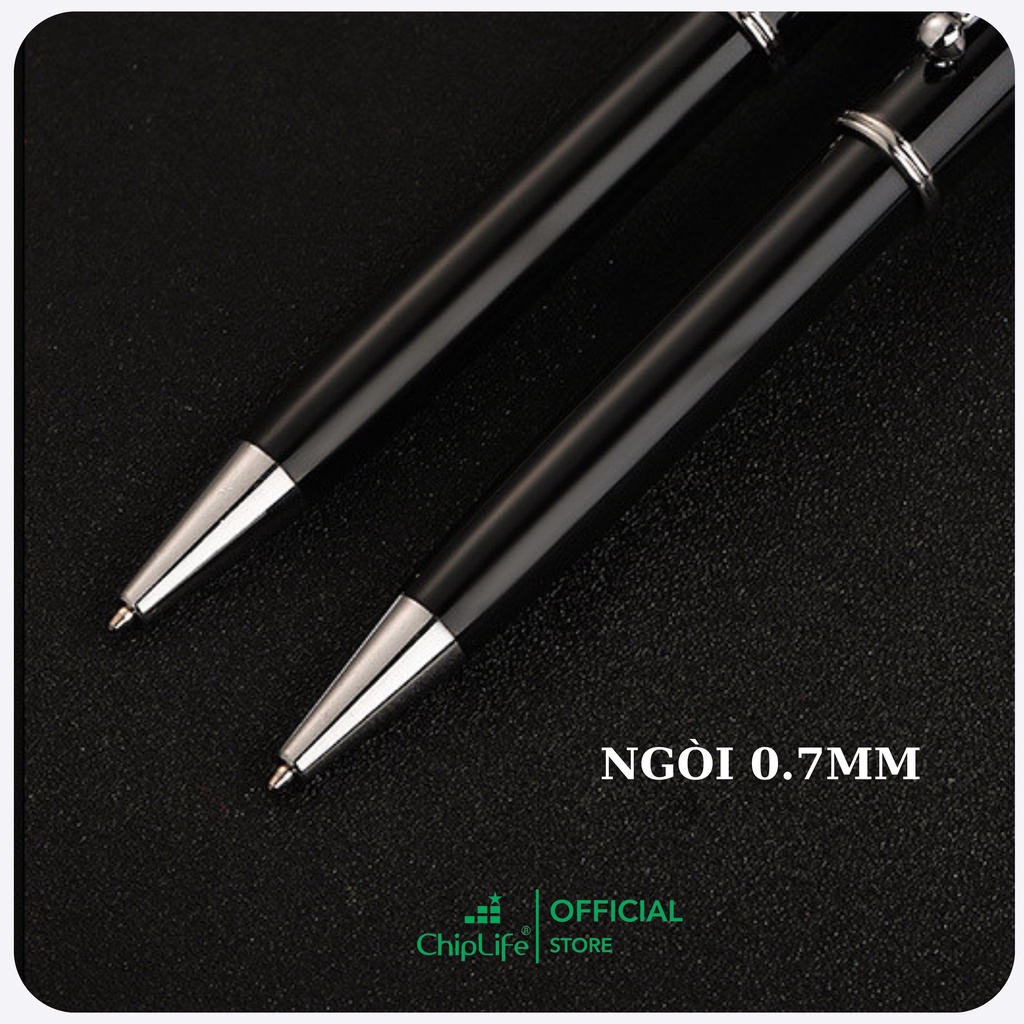 Bút ký doanh nhân cao cấp cài bi CHIPLFE PX012 khắc tên - Đen viền bạc ngòi 0.7mm mực xanh