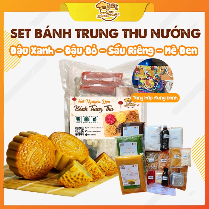 Combo Nguyên Liệu Làm Bánh Trung Thu, Bánh Nướng Nhân Đậu Xanh, Đậu Đỏ, Mè Đen, Sầu riêng, Trà Xanh
